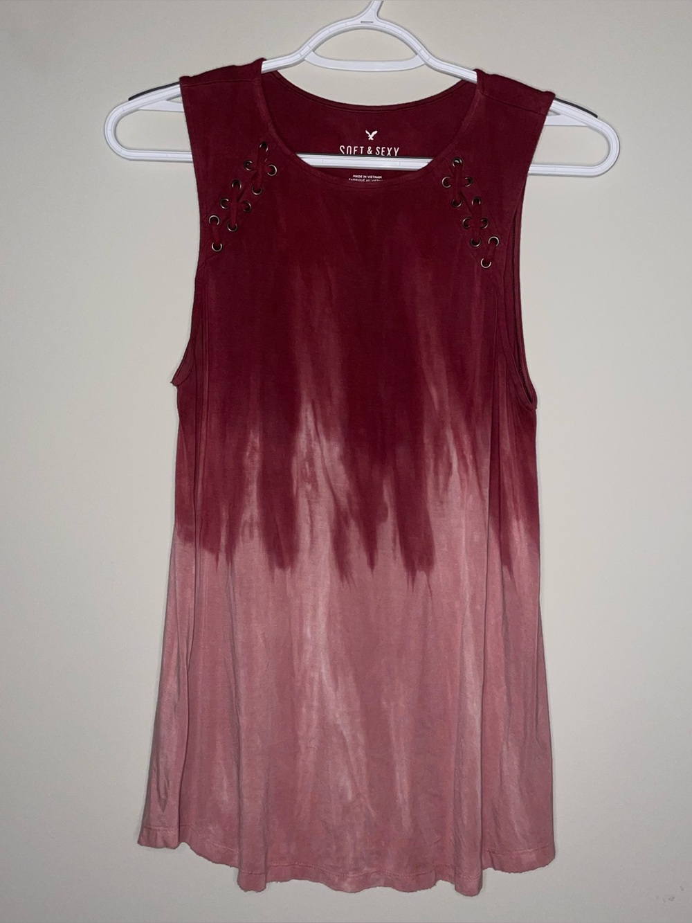 American Eagle Soft And Sexy S Lace Up Sleeve Ombré Red Pink Tank Top Summer